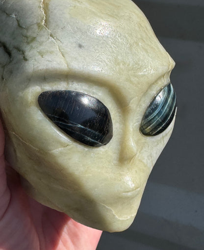 Jade Alien Head with Labradorite Eyes