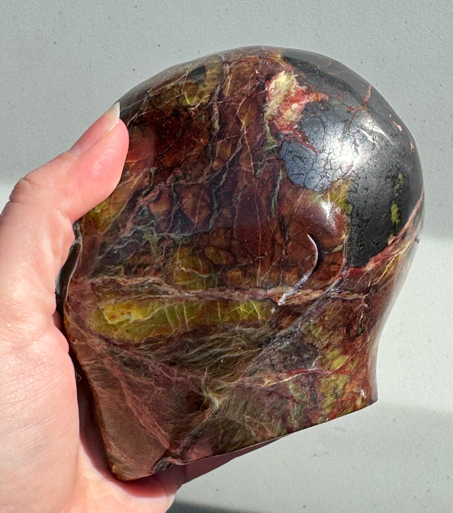 Green Opal Alien Head with Labradorite Eyes