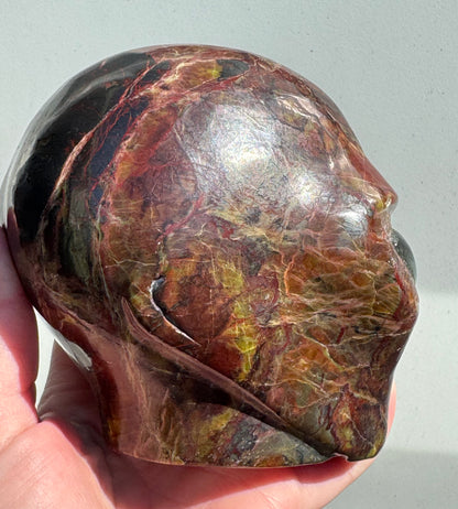 Green Opal Alien Head with Labradorite Eyes