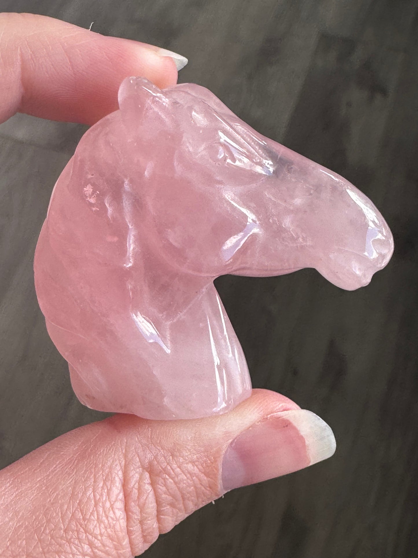 Rose Quartz Horse Head Carving