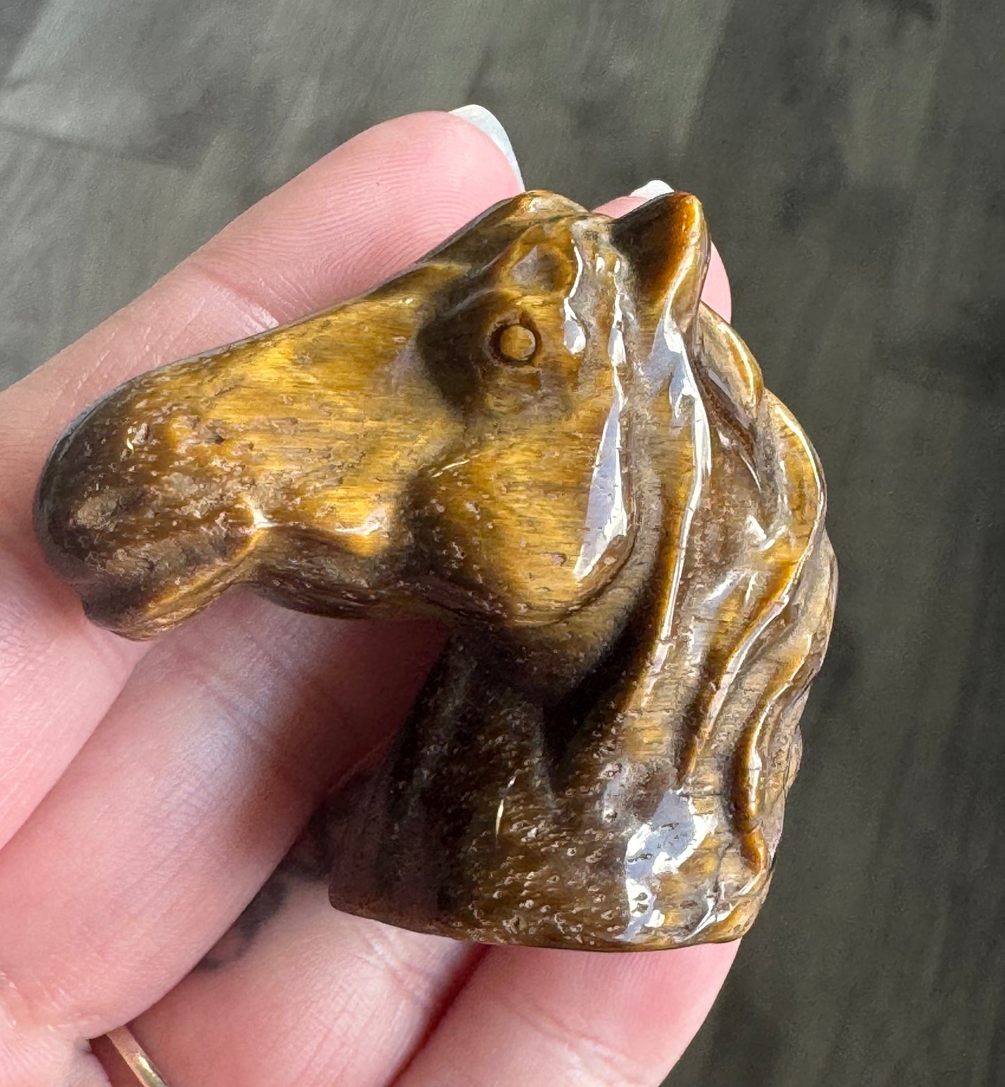 Tiger Eye Horse Head Carving