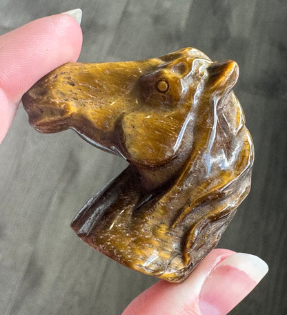 Tiger Eye Horse Head Carving