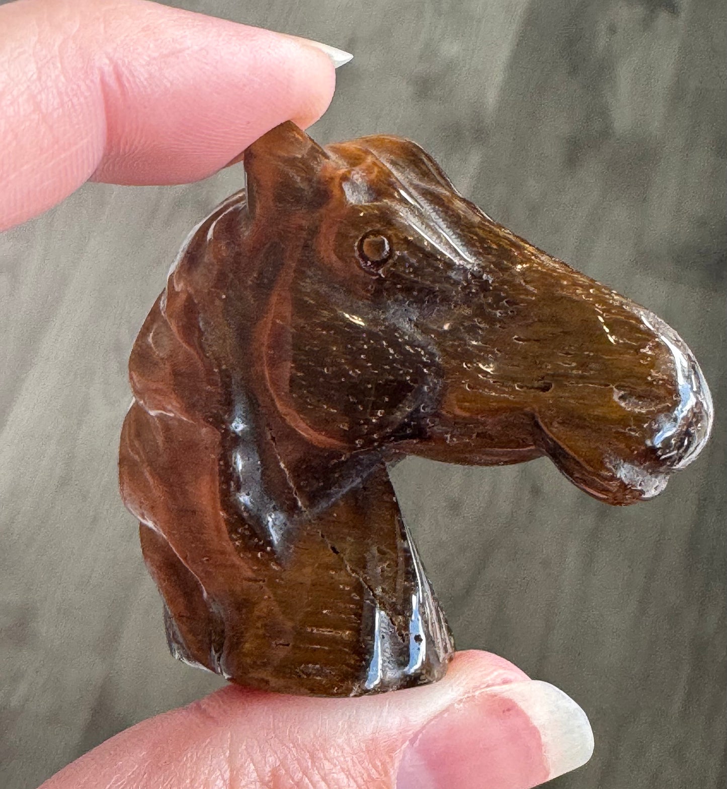 Tiger Eye Horse Head Carving