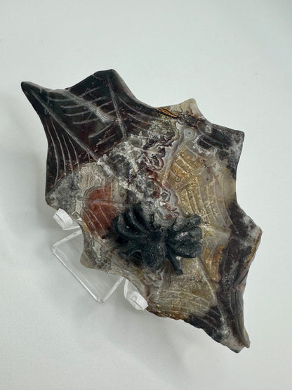 Black Obsidian Spider on Mexican Lace Agate Web