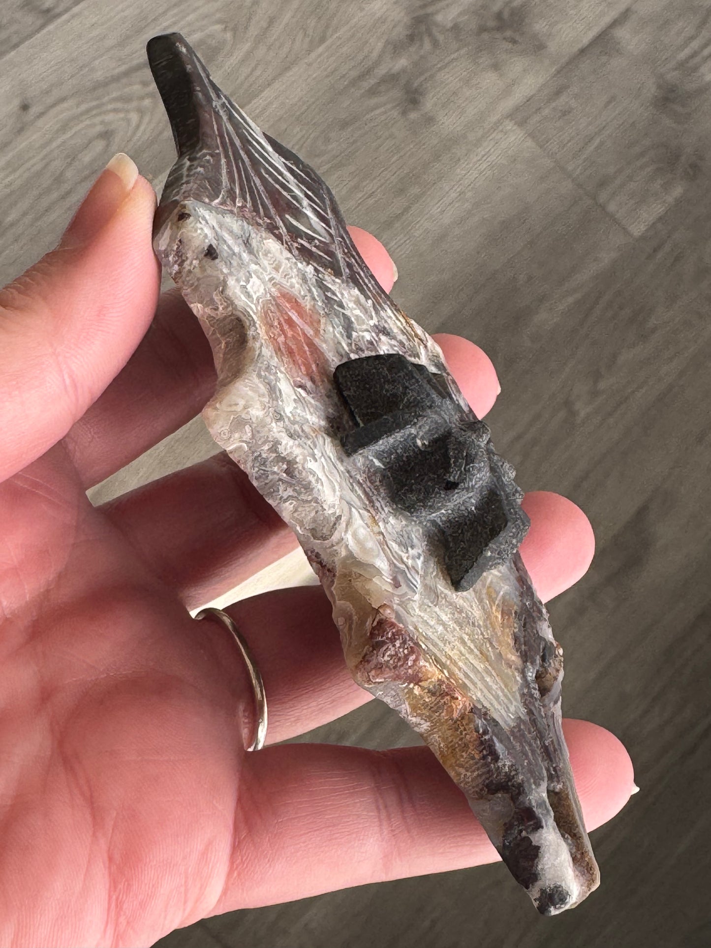 Black Obsidian Spider on Mexican Lace Agate Web