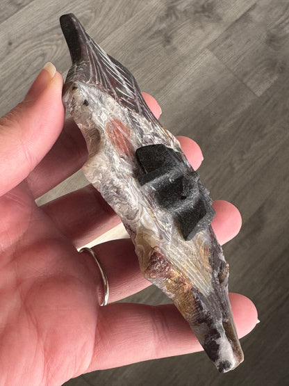 Black Obsidian Spider on Mexican Lace Agate Web
