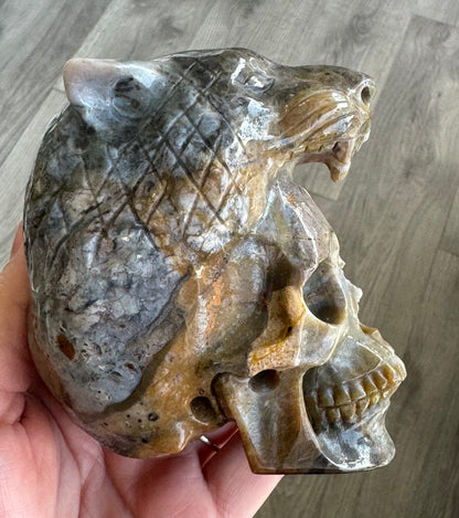 Indian Agate Tiger Head Skull