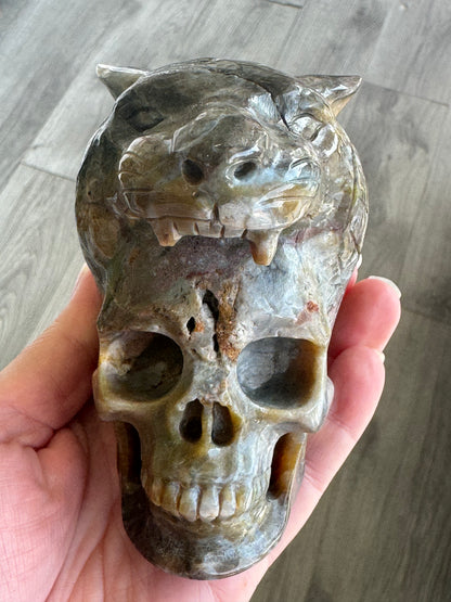Indian Agate Tiger Head Skull