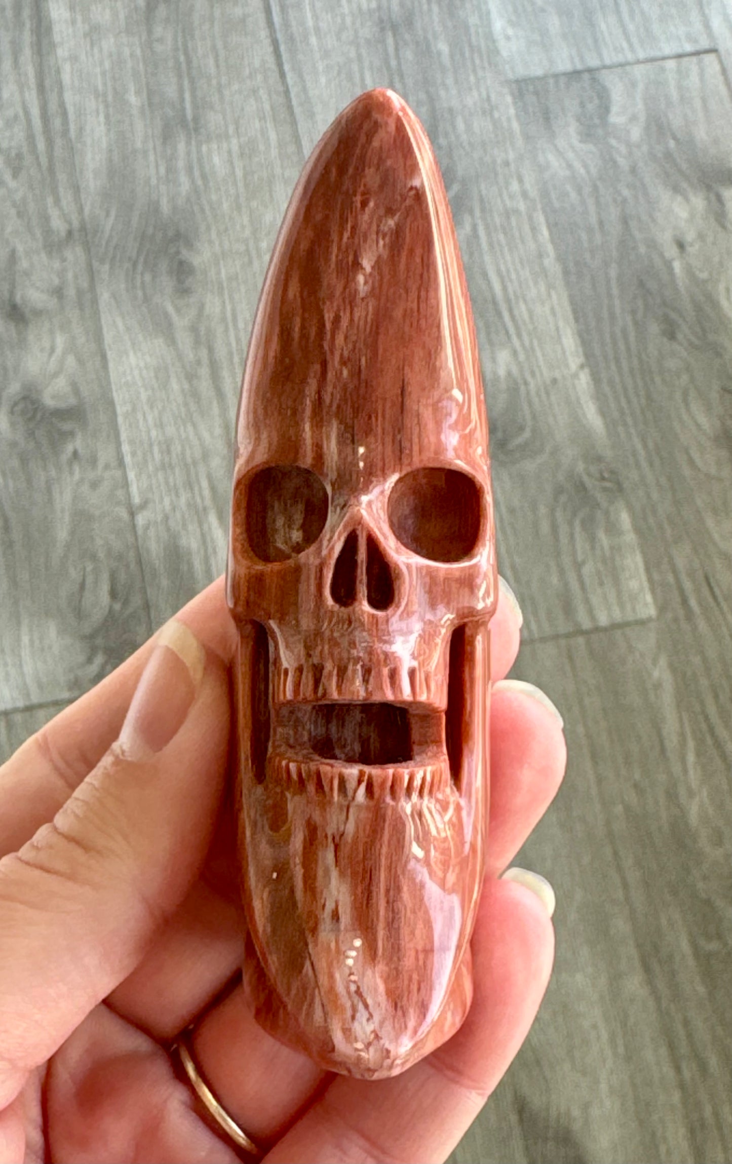 Red Jasper Crescent Moon Skull