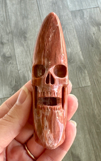 Red Jasper Crescent Moon Skull
