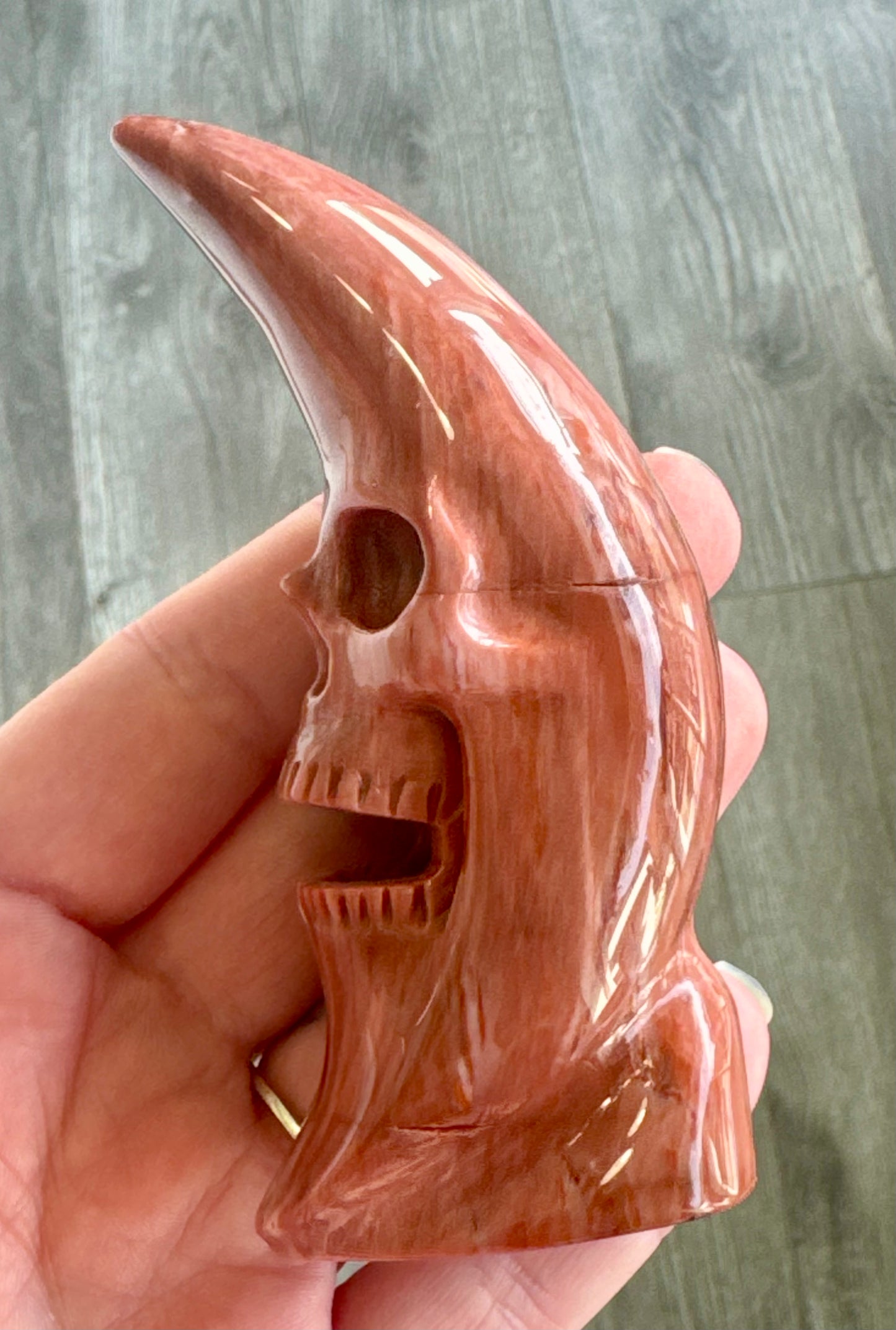 Red Jasper Crescent Moon Skull