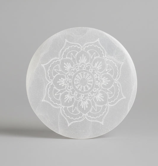 Selenite Mandala Flower Charging Plate